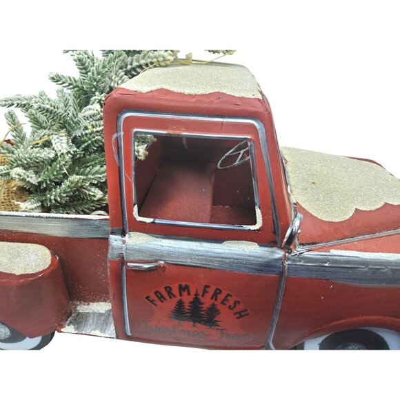 Vintage Farm Fresh Christmas Trees Red Metal Truck With Light-Up Decor & Faux Sn - Picture 9 of 9